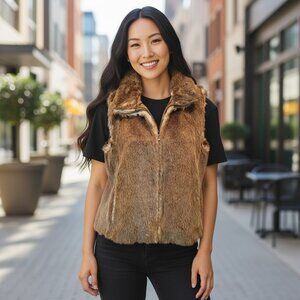 ANN TAYLOR LOFT SZ 10 Brown/Tan Soft Faux Fur Zippered Vest